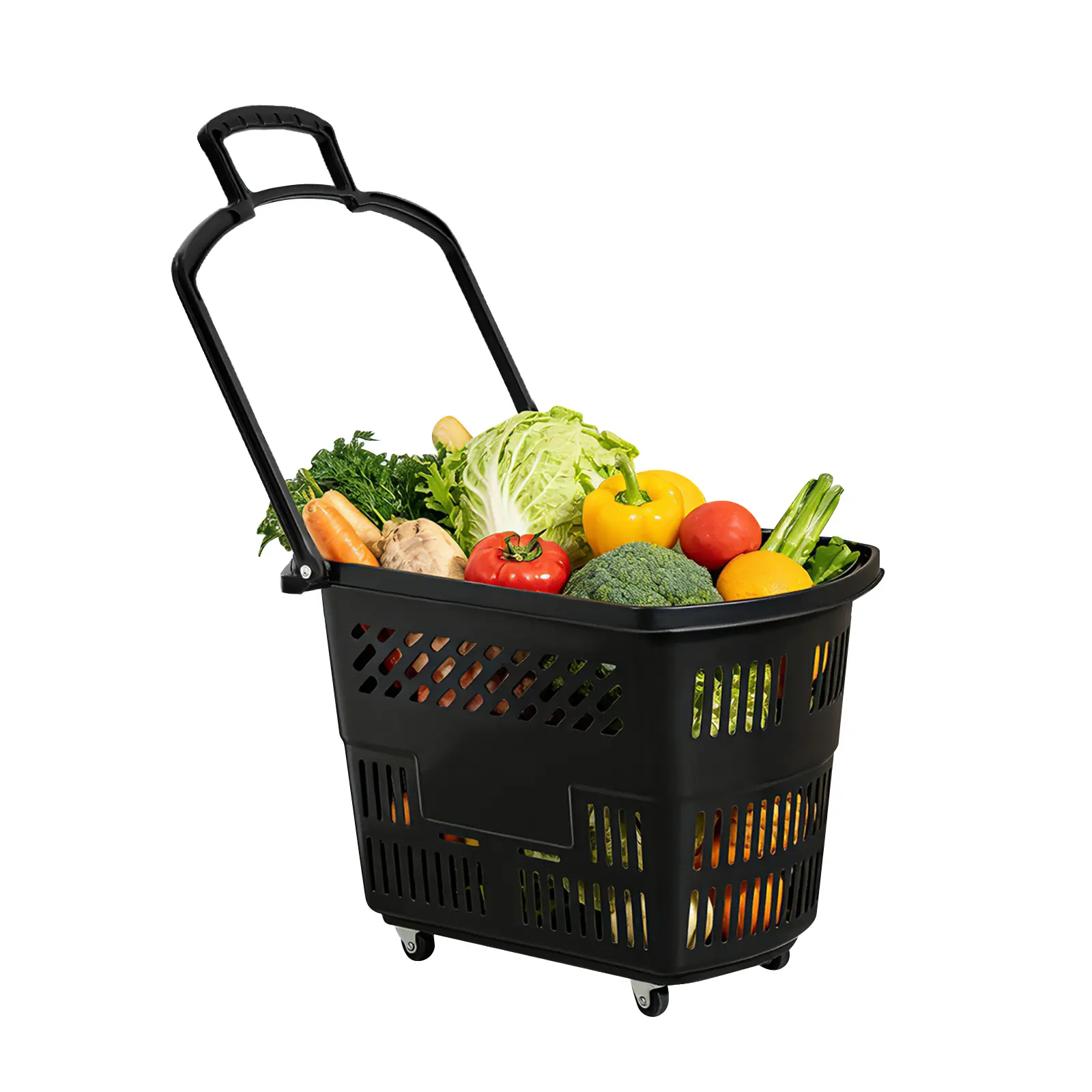 6-Pack 9.2 Gallon Rolling Shopping Basket with 4 Wheels (2 Universal, 2 Directional), Heavy Duty PP Plastic Storage Basket 110 lbs Load Capacity, Foldable Handle for Grocery Warehouse Supermarket Home Organization Father Son High School Graduation Gift