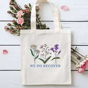 Recovery Canvas Big Book Bag, Recovery gift, Cotton Canvas Tote Bag, Minimalist, Simple Flower Motivational Canvas Bag, Sober Keepsake Gift, Sponsor Sponsee Gift, Soberversary