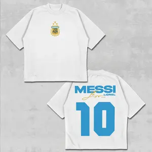 Lionel Messi T-Shirt, Argentina Number 10 Tee, Argentina Team Crest Top, ARG Soccer Legend Graphic Shirt, Gold Signature Fan Merch, Retro World Football GOAT Apparel, Men Women Short Sleeve Premium White Cotton Wear