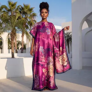 【Moo Moo】Boho Floral Print Maxi Dress with Matching Scarf - Flowy Cover-Up for Beach & Vacation