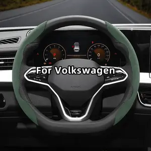 For Volkswagen Suede Leather Non‑Slip Ultra‑Thin Steering Wheel Cover Segmented Steering Wheel Accessories Quick Installation Universal for All Seasons For Tiguan/Golf/T‑Roc/Polo/Passat/Jetta/ID.3/ID.4/Atlas/Teramont/Taos/T‑Cross/Taigo/Touran/Multivan