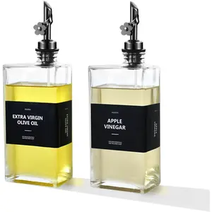 Olive Oil Dispenser Bottle for Kitchen, 16.9 oz/ 500 ml Vinegar Dispenser, Cooking Oil Dispenser Set, Glass Cruet with Pourer Spouts for Vinegar, Coffee Syrup Dispenser