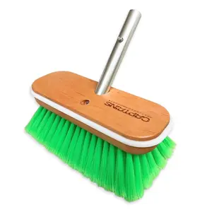 Medium Bristle Boat Brush Head - 9" Wooden Head with Rubber Bumper Guard - Durable Green Medium Hardness Bristles - Universal Push Pin Connection Work with Handles