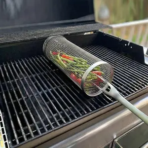 Stainless Steel Barbecue Grill Basket Set, Including Grill Basket & Fork & Hook, Multipurpose Camping Barbecue Accessories