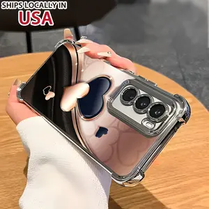 High-end Gorgeous Love for SAMUNG Galaxy S24/S23/S22 S24+/S23+/S22+ Ultra FE Plus Phone Case Luxury Electroplated Clear Drop Protection Four Corner Anti Shockproof Protective Phone Case Cover Silivery Black 07v-tm0103