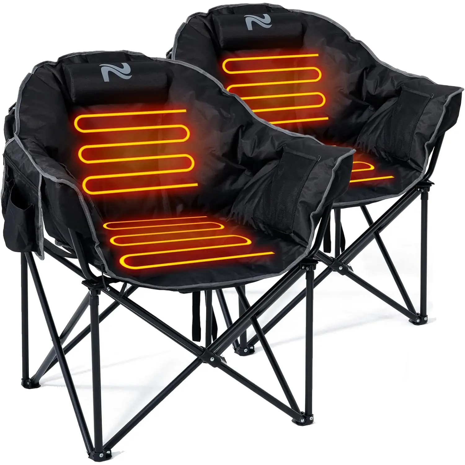 ABORON 2 Pack Heated Camping Chair, Portable Oversized Heated Folding Chairs, Outdoor Padded Heating Lawn Chair Patio Lounge Chairs for Adults【Battery not included】