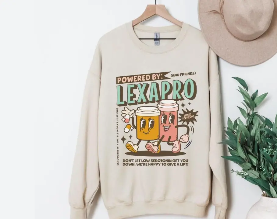 Powered by Lexapro Sweatshirt, Funny Mental Health T-Shirt, Powered by Antidepressants Shirt, Dark Humor Gift Depression Anxiety Sweater