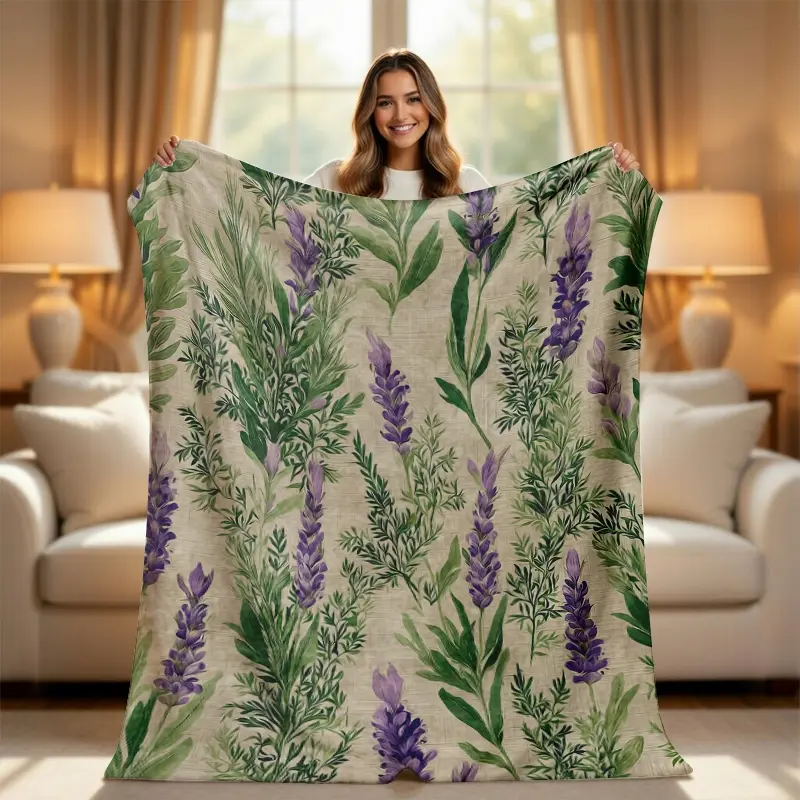 Aesthetic Lavender Floral Throw Blanket - Cottagecore Purple Flower Design, Super Soft Cozy Flower & Botanical Blanket for Couch, Bed, Warm Nature-Inspired Room Decor, Flower Blankets, Botanical Blankets