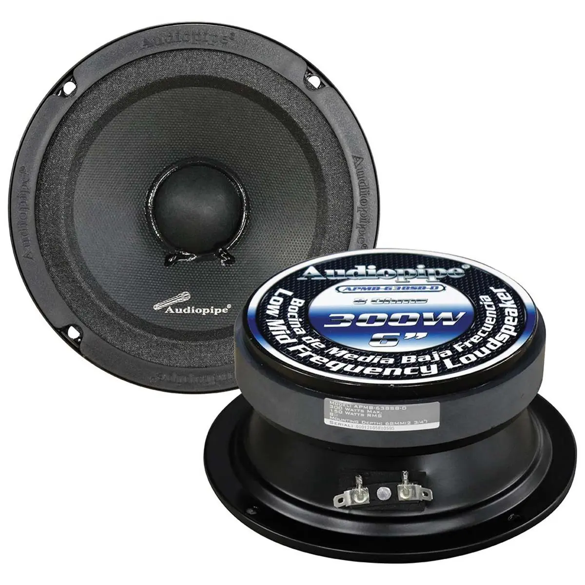 Audiopipemap APMB638SBD 6 in. Built-in Amplifier Mid-Range Loudspeaker, 300W Maximum Power, 8 Ohms Car Audio Speaker, Built-In Amplifier Speakers, Mid-Range Loudspeaker Speakers