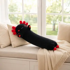 SNOWOLF Cute Long Axolotl Stuffed Animal Pillow 20Inch, Soft Plush Cuddle Toy with Contrast Gills and Heart Paw Pads, Pink Black Goth Axolotl Plushie for Birthday Halloween Christmas Gift