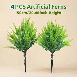 4 Pcs 50cm High Realistic Boston Ferns, No Maintenance, Ideal for Living Room Balcony Garden Decoration, Lifelike Plants, No Watering Needed