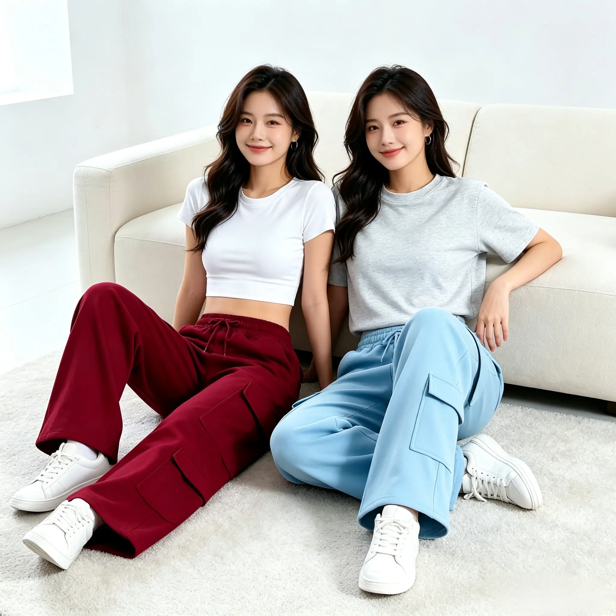 Women's Wide Leg Cargo Jogger Pants - Female Loose-Fit Wind-Resist Casual Sweatpants with Drawstring Waist for Outdoor Walks, Athletic Sports Bottoms