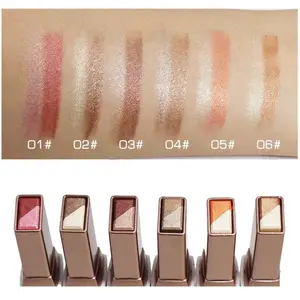 6-Pcs Eyeshadow Stick Set, 2-Color Cosmetic with Pearlescent, Matte, Glitter & Smooth Highlighter, Long-Lasting Waterproof Smudge-Resistant Eye Shadow for Glam Natural Finish Makeup
