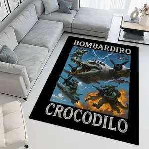 Bombardiro crocodilo printed rug, suitable for home, living room, bedroom, or under office chairs; a holiday gift for family and friends; Christmas decorative rug.