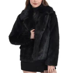 Women's Faux Fur Coat Lapel Shaggy Parka Coats Winter Warm Fluffy Jacket
