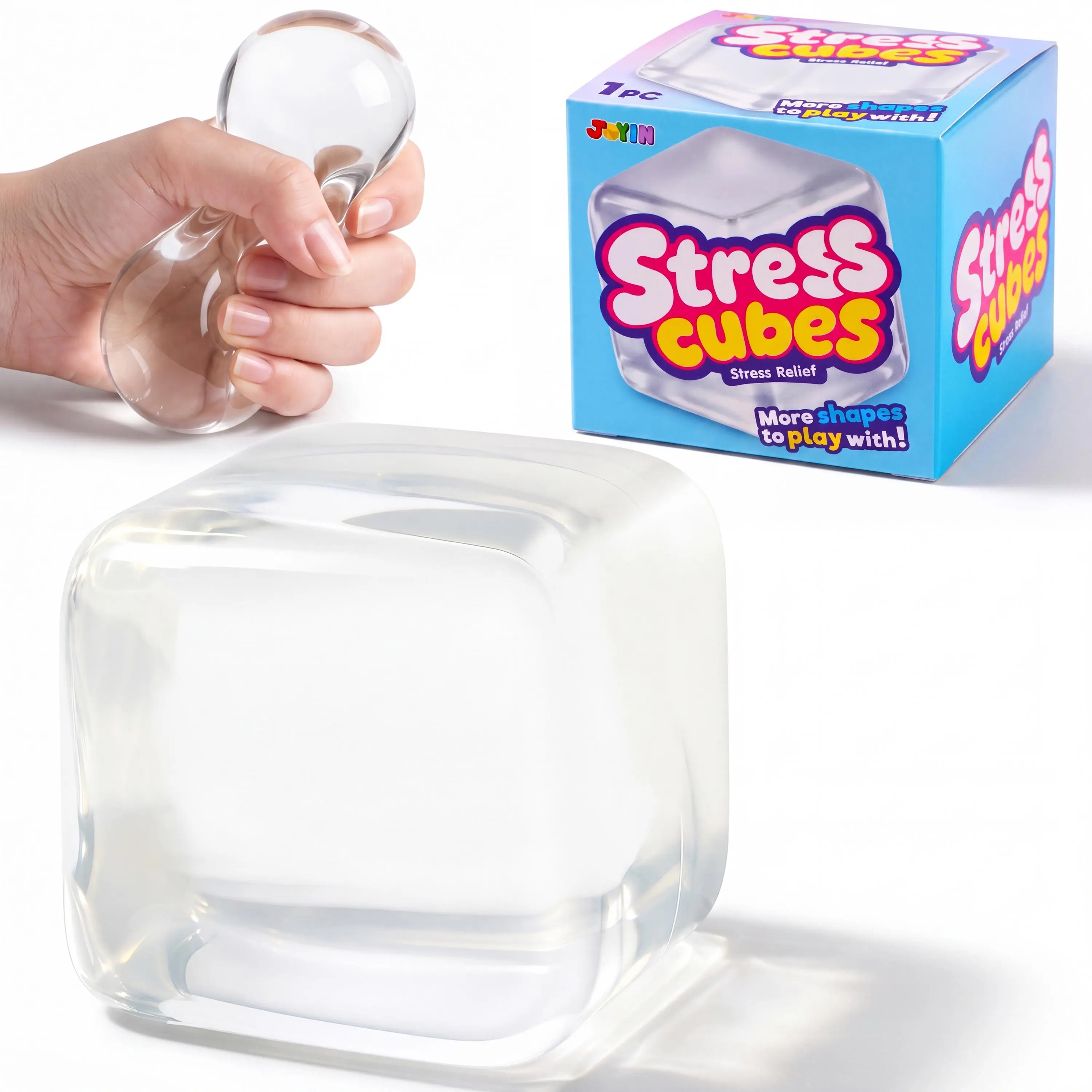 JOYIN Transparent/Purple/Pink/Blue Slow Rising Cube Stress Relief Toy, 2.2 Inch Cube Squishy Toy, Slow Rising Squishy Fidget Sensory Toy, Soft Squeeze Decompression Dough Gift for Adults and Girls Boys, Birthday Gifts, Office Desk Decompression Toy,