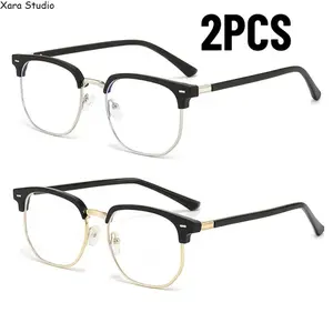 2 Pairs Photochromic Anti-Blue Light Glasses for Men & Women – Ultra-Light Semi-Rimmed Eyewear, Classic Fashionable Design, Comfortable Daily Commuting, Office, Business & Perfect Gift for Christmas