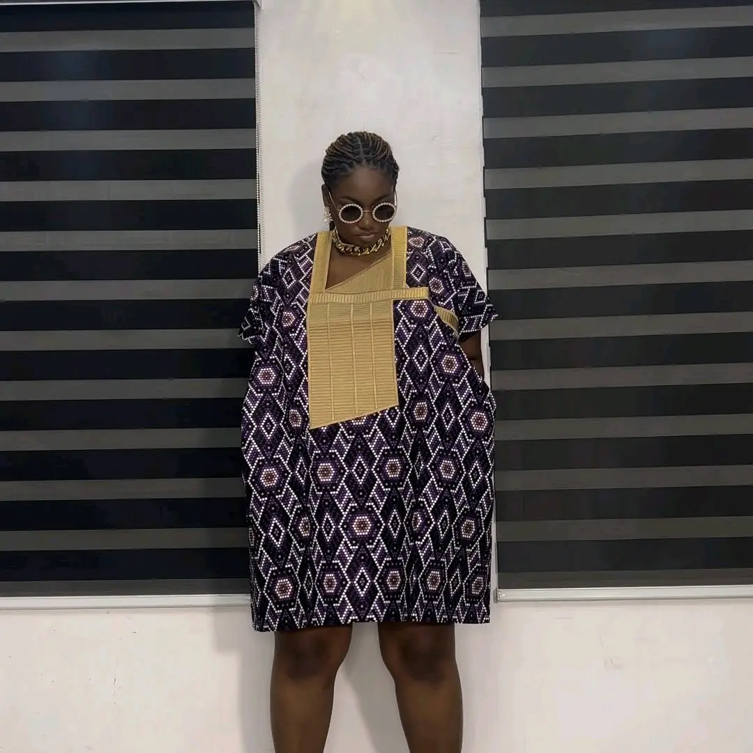 African Short Danshiki Dress, Boubou Dress, 100% Cotton Ankara with Embroidery.