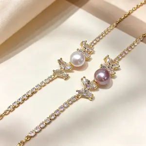 Natural Freshwater Pearl MOM Inlaid Zircon Alloy Bracelet | Mom Gift