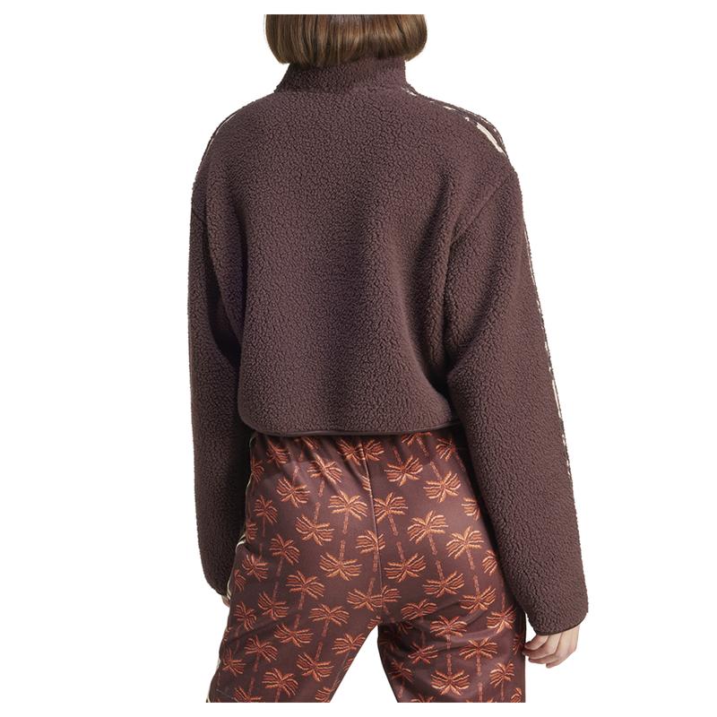 adidas Womens Essentials Mock Neck Long Sleeve Quarter Zip Sweater Training Casual Tops Casual Fleece - Brown