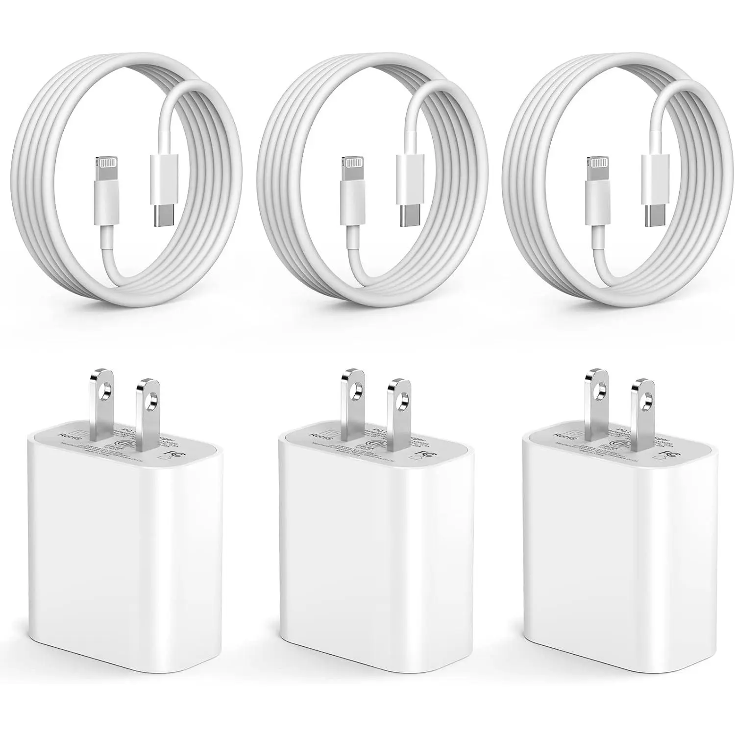 3 Pack 20W USB C Wall Charger Fast Charging with 10FT USB C to C Charging Cable for iPhone 16/16 Plus/16 Pro/16 Pro Max/15/15 Pro/15 Pro Max/15 Plus, iPad Pro Type C Portable