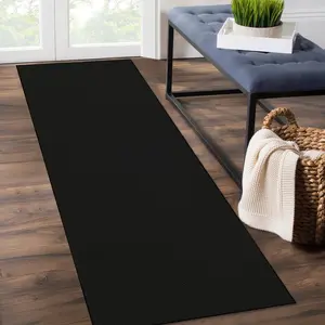 GARVEE Washable Runner Rug 2x6 Modern Solid Textured Runners Non Slip Contemporary Entryway Runner Rug Soft Low Pile Indoor Floor Carpet Kitchen Rug for Hallway Bedside Laundry Bedroom Bathroom Black