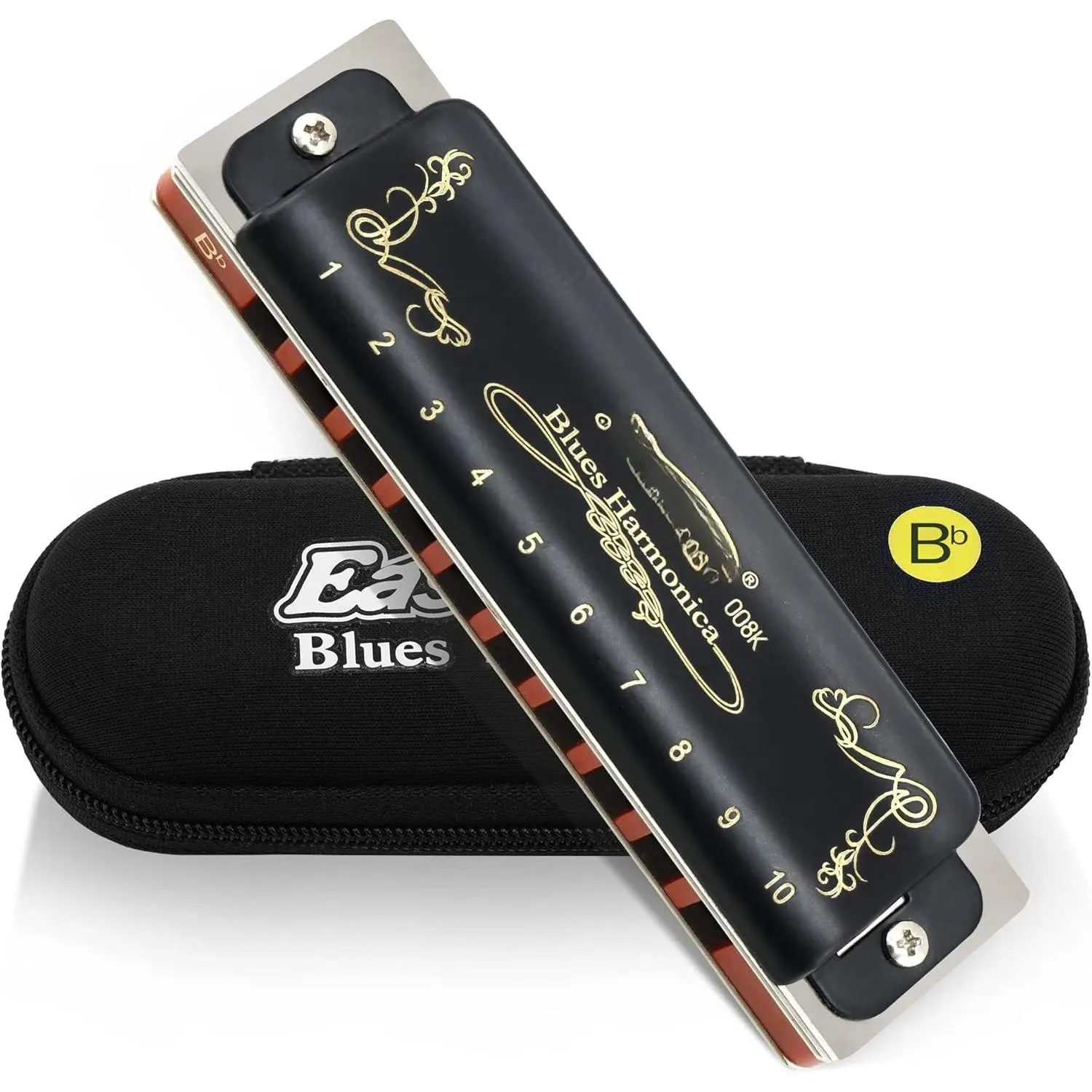 Diatonic Harmonica Key of  10 Holes 20  008K Mouth Organ with Black Cover,  Grade Harmonica for Adults, Professionals and Students