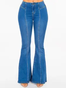 Jenna Plus Size High Waist Pull On Flare Jeans - Button Closure, Stretchy Denim, All Seasons, Junior & Junior Plus Sizes