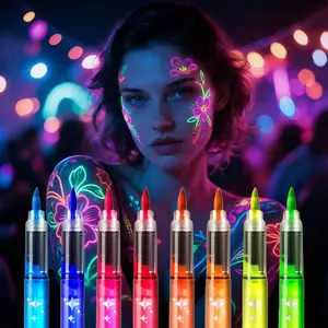 8 Glow in the Dark Body Paint, UV Neon Face Paint, Face Painting Pens, Washable Tattoo Markers for Skin, Festival Essentials, Halloween Makeup Kit