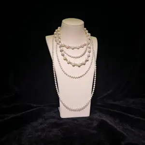 NC05-White Pearl Long Necklace Layered Pearl Statement Strand Chain Fashion Jewelry for Women Sweater Chain Adjustable Elegant Jewelry Sterling Silver S925 Accessories Dressy Collocation Spring Winter Evening Party Wedding Necklace