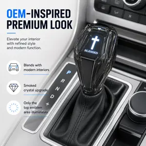 DYUHOP LED Crystal Cross Car Shift Knob, 7-Color RGB Touch-Activated, Rechargeable Automotive Interior Atmosphere Accessory, Father's Day Gift