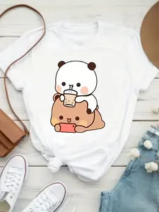 Unisex T-shirt, Bubu Dudu Couple's T-shirt| Cute and Fun Design| Special Gift for Couples| Versatile Women's Printed T-shirt for Spring and Summer, Machine Washable, 95% Polyester, 688% Spandex Fabric, Regular Length