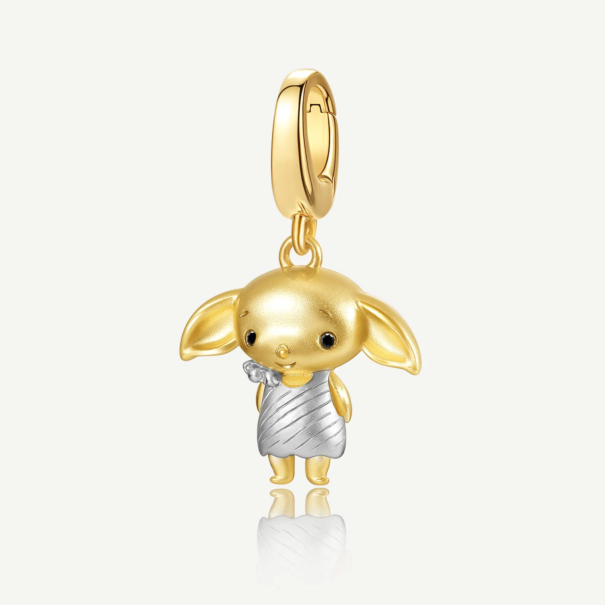 Harry Potter x FANCIME Dobby Elf Silver Charm - Adorably Posed, Eye-Catching Golden Accent, 3D Shape, Black Enamel, Color-Block Design, Daily Jewelry, Ideal Gift for Harry Potter Fans