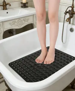1 pc Non-Slip Square Shower Stall Mat 21x21 Inch, Soft Bath Mat with Suction Cups & Drain Holes, Machine Washable Bathroom Floor Mat, Black Bathroom Accessory