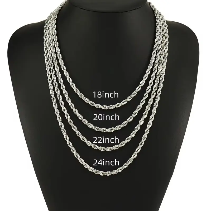 Real Solid Stainless Steel Rope Chain - Available in 2mm 3mm 4mm 5mm & 6mm Widths for Versatile Stylish Necklace Separator Fashion Jewelry