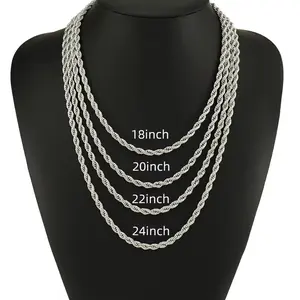 Real Solid Stainless Steel Rope Chain - Available in 2mm 3mm 4mm 5mm & 6mm Widths for Versatile Stylish Necklace Separator Fashion Jewelry