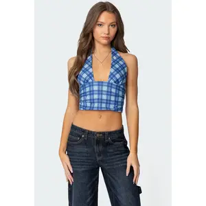 Plaid Printed Halter Top