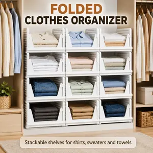 Wardrobe Clothes Organizer Shelves, 4/8 Pack Stackable Front Open Storage Baskets for Folded Shirts, Sweaters, Pants and Towels