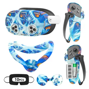 VR Silicone Case for Meta Quest 3S, Design Upgraded Accessories for Oculus Quest 3S, Face Cover, Controller Grips, Shell Cover, Lens Cover, Disposable Eye Cover (Bluefire) Protective Wearable christmas 2024 ornament