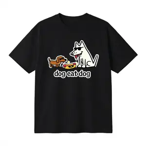 Cotton Oversized Unisex Funny Meme T-Shirt Graphic Print Tee Cute Cartoon Dogs and Hotdog Humor Casual Streetwear Top