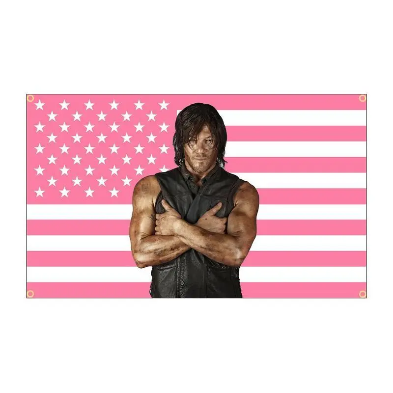 Custom Norman Reedus & Daryl Dixon Themed Cotton Linen Tapestry - 90x150cm Soft-Tone Art Figure, Stripe Light American Flag Print, Strong Single-Side Wall Decor, Hand-Washable Indoor/Outdoor Hanging for Bedroom-Living Room