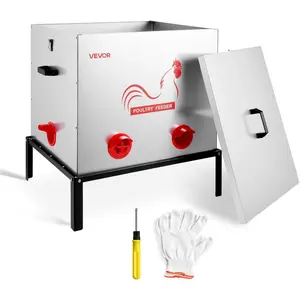 VEVOR Automatic Chicken Feeder, 30 lbs Capacity, 6 Feeding Ports No-Waste Poultry Feeder, Automatic Gravity, with Adjustable Height Locking Lid, Metal Construction, for Chickens Bantams PheasantsVEVOR Super Brand Day