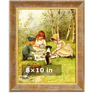 HLiWEGNS Vintage Gold 8x10 Frame, Rustic Wood Poster Frame with Gold Lined Edge Finish, Tabletop or Wall Display, 8 x 10 Picture Frame for Photo, Artwork and Home Decor