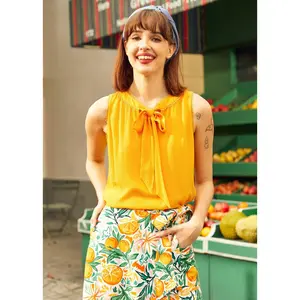 ModCloth Picnic Perfect Tie-Neck Top Solid Yellow Blouse (XS-4X)