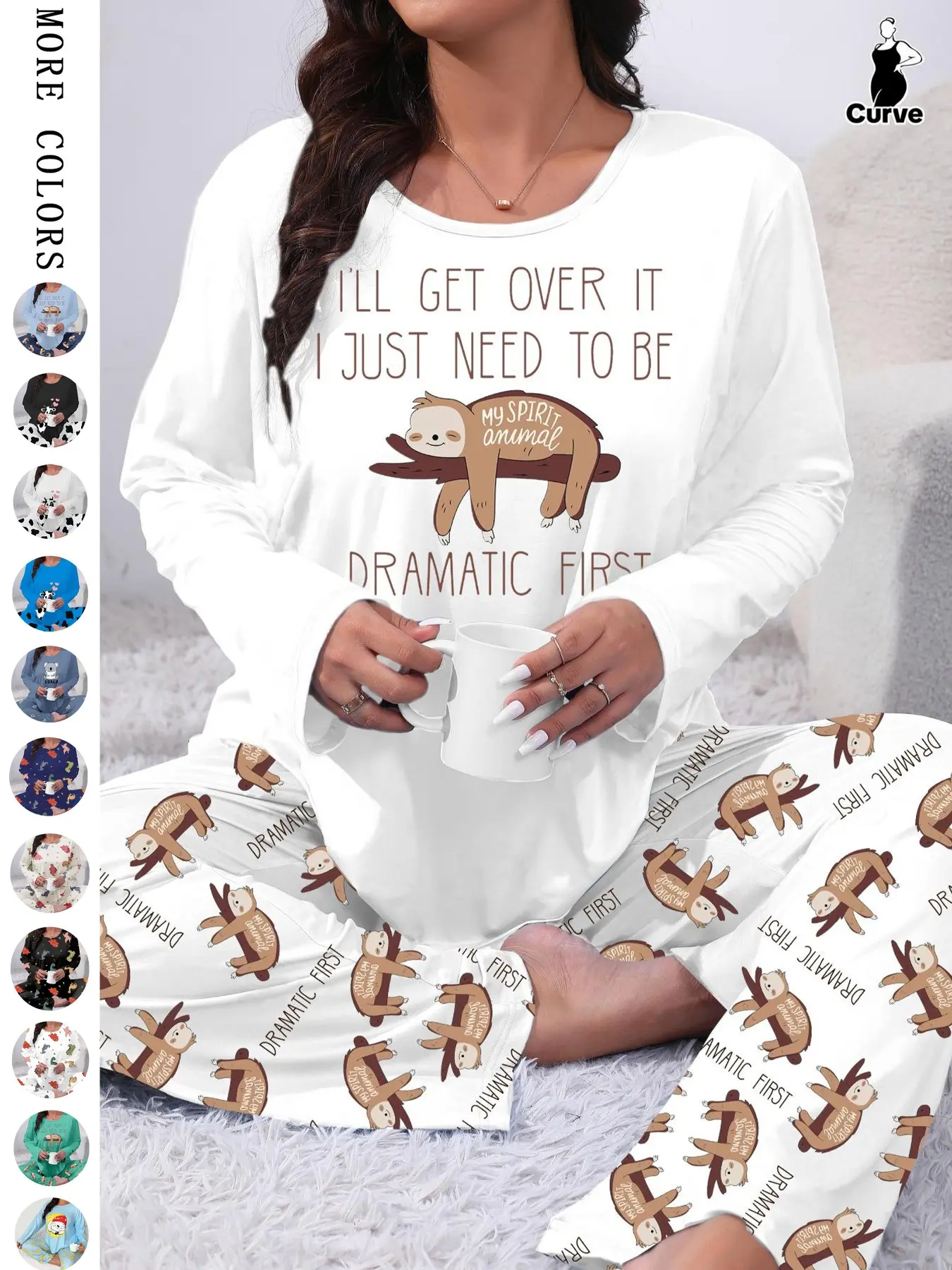 [Plus Size] Two-Piece Set Cartoon Animals Print Tee & Elastic Waist Pants Pyjama Set, Casual Comfy Round Neck Long Sleeve T-shirt & Trousers PJ Set, Women's Sleepwear for Spring & Fall, Loungewear Homewear Indoor Sleepwear Pajamas Set