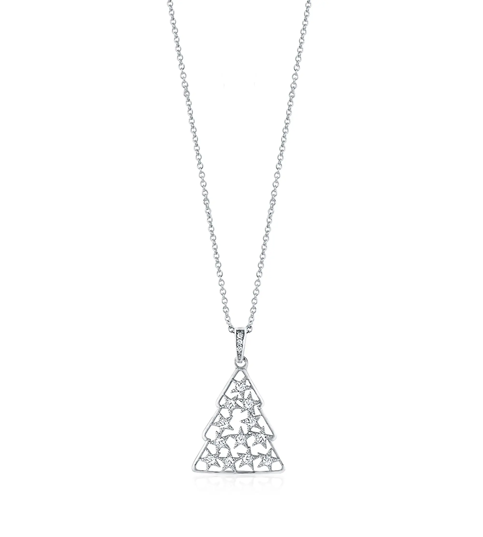 Ivy & Bauble White gold Plated 0.2 ctw CZ Christmas Tree Pendant Necklace, 18”