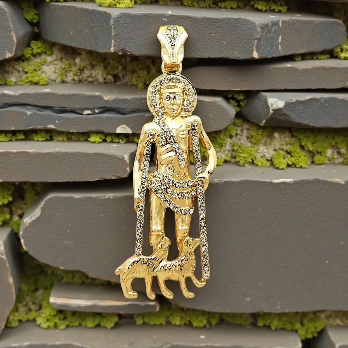 MaxBling81 Hip Hop Pendant, Unisex San Lazaro Statement Jewelry with Iced Out Cubic Zirconia, Gold/Silver Plated, Fits 15mm Chain, Celebrity, Charms & Pendants, Street, Unisex Style, Metallic