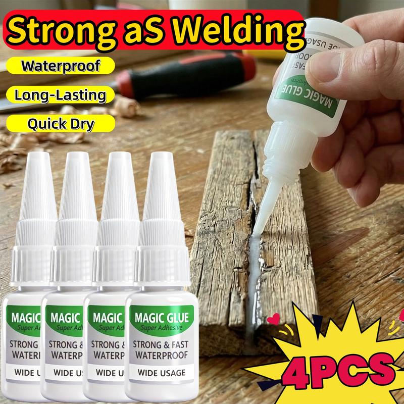 Trendready 4PCS Magic Glue Clear Super Glue for Shoes & DIY Fixes Fast-Dry Ultra-Strong Bond for Wood Rubber Leather Plastic Metal Rhinestone Crafts