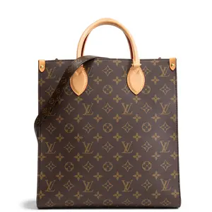 Pre-owned Louis Vuitton Monogram Coated Canvas with Vachetta Leather Trim Tote Bags Monogram Sac Plat MM w/ Strap