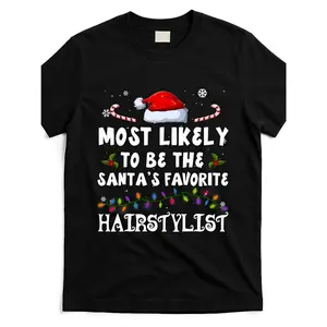 most-likely-to-be-the-santas-favorite-hairstylist-christmas-t-shirt_mlt0128716-at_black_product_imageGift, Unisex, Hot selling items, Soft, Breathable, Lightweight - Crew Neck, Regular Fit - Machine Washable, Comfortable Cotton Crew Neck Short Sleeve Grap